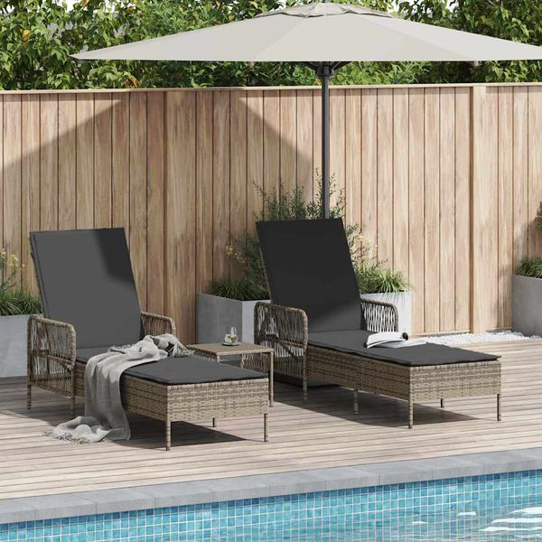 vidaXL Lehátko 3 pcs Sivá a tmavo sivá 55 x 200 x 92 cm polyratan