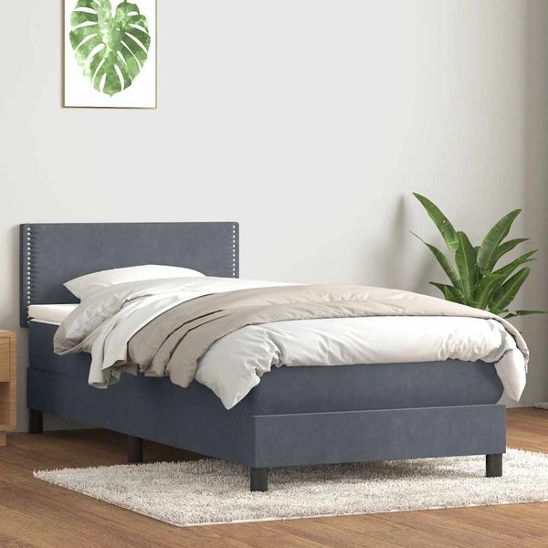 vidaXL Box Spring Posteľ s matracom Tmavosivá 100x220 cm Zamat