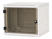 19" dvojdielny nástenný rozvádzač 18U/600mm celosklené dvere, IP30 nosnosť 30kg, svetlošedý RAL7035