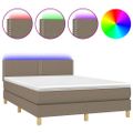 vidaXL Posteľ boxsping s matracom a LED sivohnedá 140x200 cm látka
