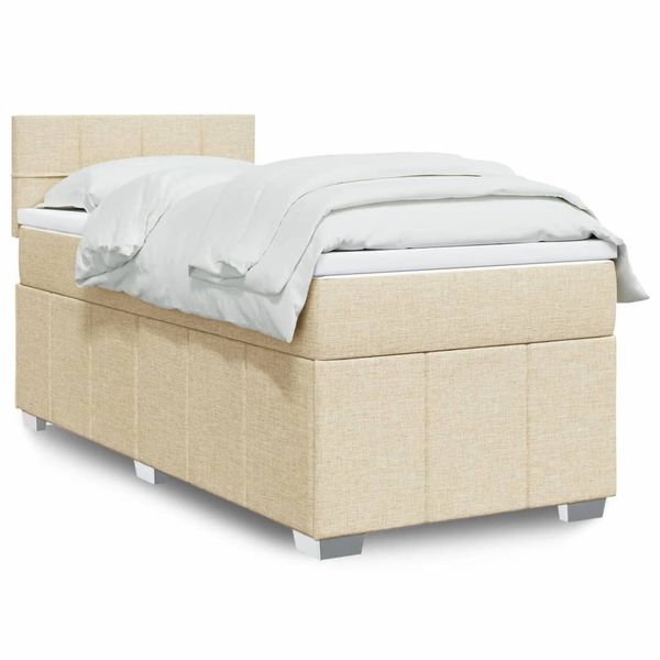 vidaXL Posteľný rám boxsping s matracom krémový 90x200 cm látka