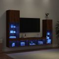 vidaXL 4-dielne TV nástenné skrinky s LED hnedý dub kompozitné drevo