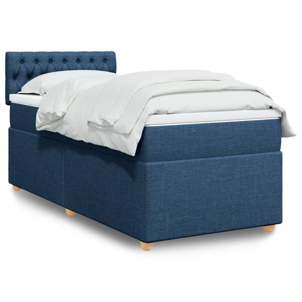 vidaXL Posteľný rám boxspring s matracom modrý 90x200 cm látka