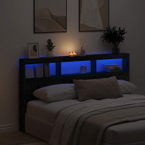 vidaXL Skrinka na čelo postele s LED čierna dub 180x17x102 cm