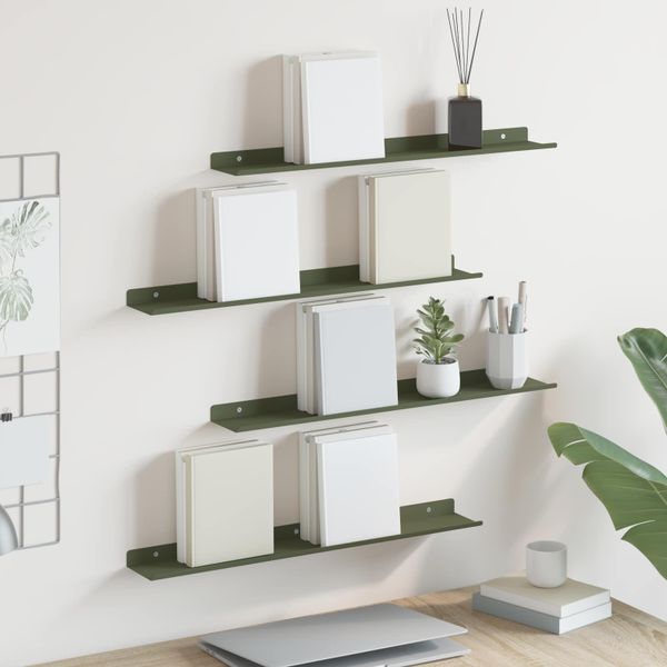 vidaXL Závesná polica 4 pcs Olivová zelená 60 x 8,5 x 2,5 cm Oceľ