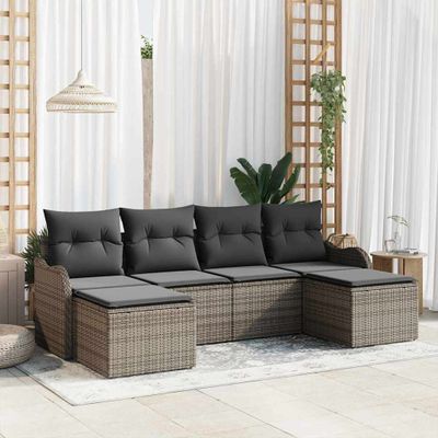 vidaXL Súprava záhradných pohoviek s vankúšom 6 pcs Sivá Poly ratan