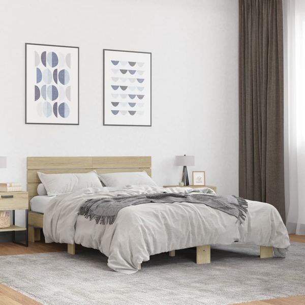 vidaXL Posteľný rám dub sonoma 120x190 cm kompozitné drevo a kov