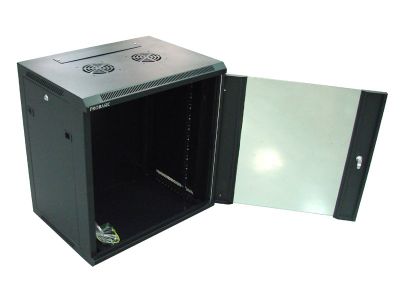 RACK 19" nástenný ZETA 12U 600x450 RAL9004, dvere sklo na samozostavenie, čierny