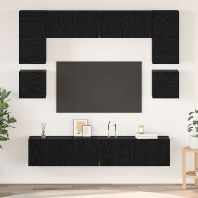 vidaXL Zostava TV skriniek Nástenný 8 pcs Čierny dub Kompozitné drevo