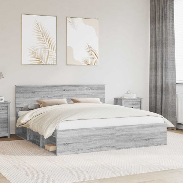 vidaXL Rám postele Sivý Sonoma 180 x 200 cm Masívne borovicové drevo