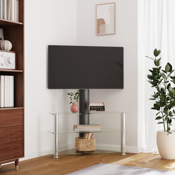 vidaXL Rohový TV stojan 3-vrstvový pre 32-70 palcov čierno-strieborný