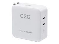 C2G - Sieťový adaptér - dual - 65 watt - 3 A - Fast Charge - 2 výstupné konektory (USB-C) - biela