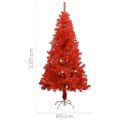vidaXL Osvetlený umelý vianočný stromček s guľami, červený 120 cm, PVC