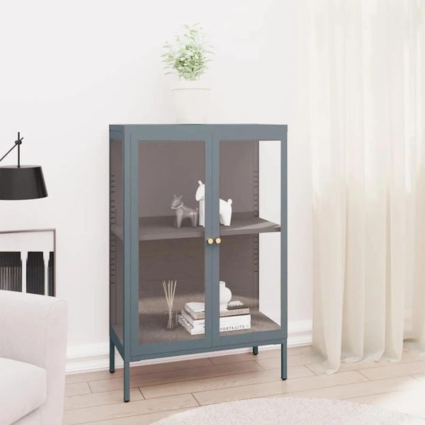 vidaXL Komoda antracitová 75x35x105 cm oceľ a sklo