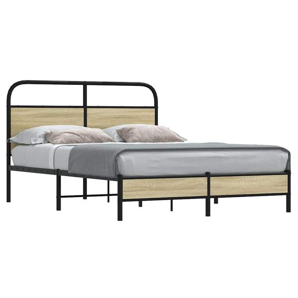 vidaXL Posteľný rám bez matraca 135x190 cm dub sonoma kompozitné drevo
