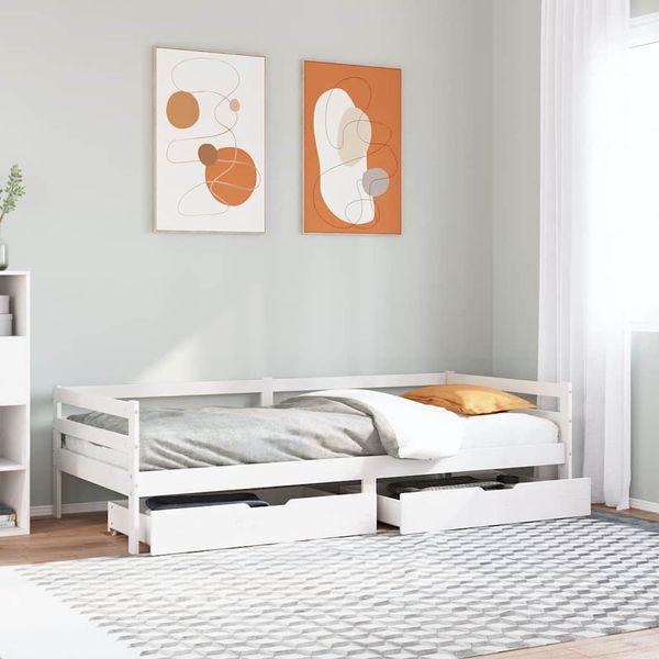 vidaXL Denná posteľ so zásuvkami biela 90x200 cm masívna borovica