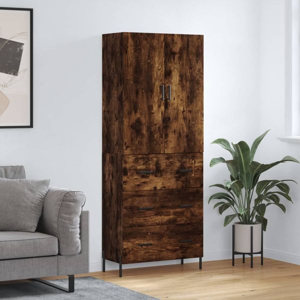 vidaXL Vysoká skrinka dymový dub 69,5x34x180 cm spracované drevo