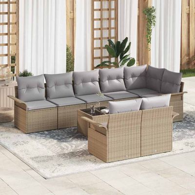 vidaXL Súprava záhradných pohoviek s vankúšom 9 pcs Béžová Poly ratan