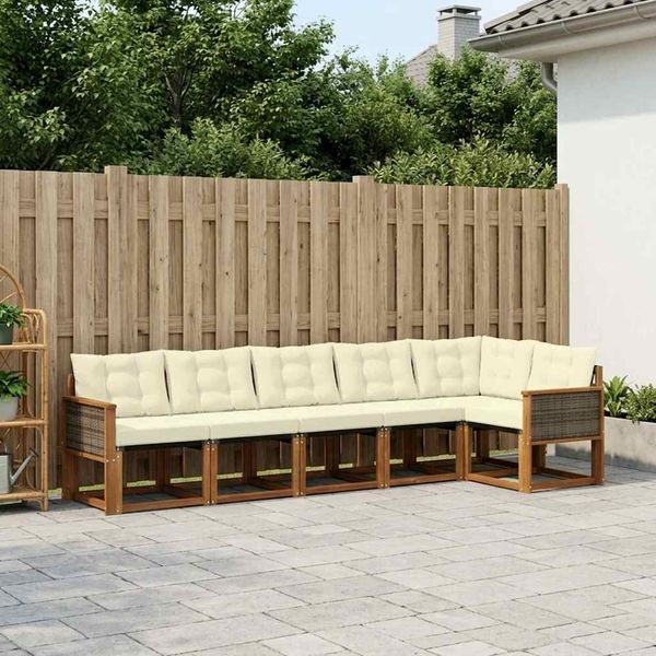 vidaXL Záhradná súprava gaučov s vankúšom 6 pcs Prírodná a krémová