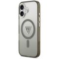 Puzdro Guess Magsafe IML Gradient s potlačou trojuholníkového loga a striebornými kovovými tlačidlami fotoaparátu pre iPhone 17 Khaki