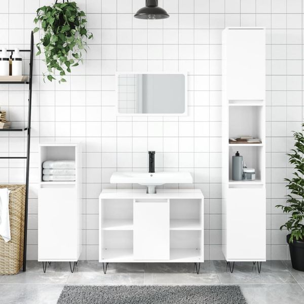 vidaXL 3-dielna sada kúpeľňového nábytku lesklá biela kompozitné drevo