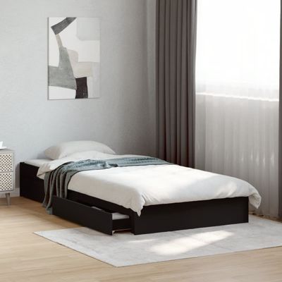 vidaXL Posteľný rám so zásuvkami čierny 100x200 cm kompozitné drevo