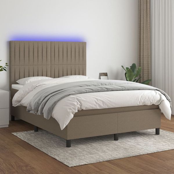 vidaXL Posteľ boxsping s matracom a LED sivohnedá 140x200 cm látka