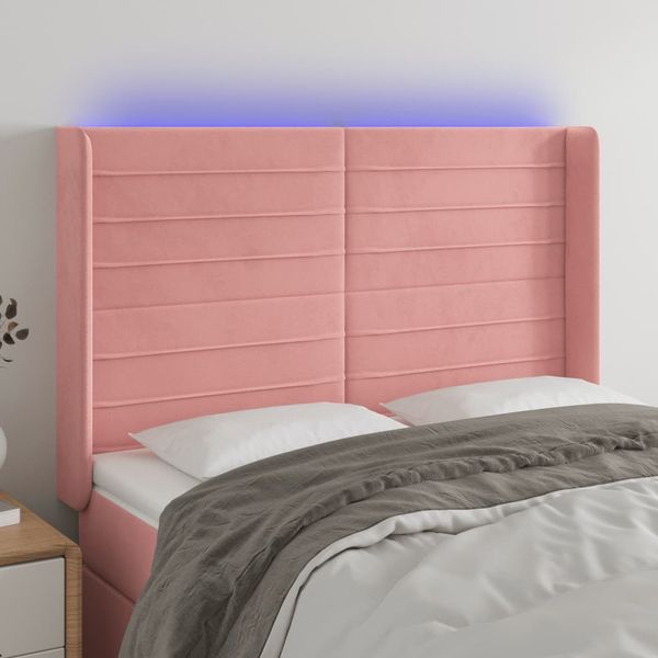 vidaXL Čelo postele s LED ružové 147x16x118/128 cm zamat