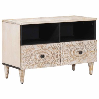 vidaXL TV skrinka Biela 70 x 33,5 x 46 cm Masívne mango drevo
