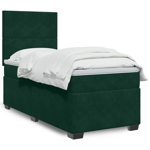 vidaXL Posteľný rám boxsping s matracom tmavozelený 90x190 cm zamat