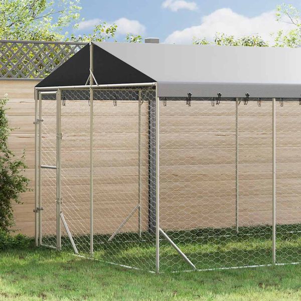 vidaXL Vonkajší koterec pre psov so strechou strieborný 3x6x2,5 m oceľ