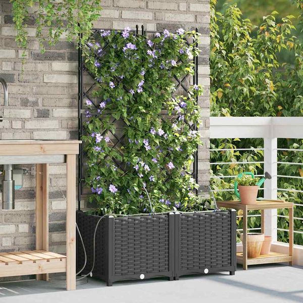 vidaXL Záhradný kvetináč 2 pcs Čierny 80 x 40 x 142 cm Plast