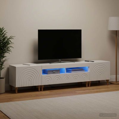 vidaXL 3-dielny LED TV stolík Biela s vysokým leskom Kompozitné drevo