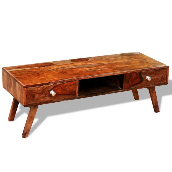 TV stolík z dreveného masívu akácia s 2 zásuvkami, vintage, 40 cm
