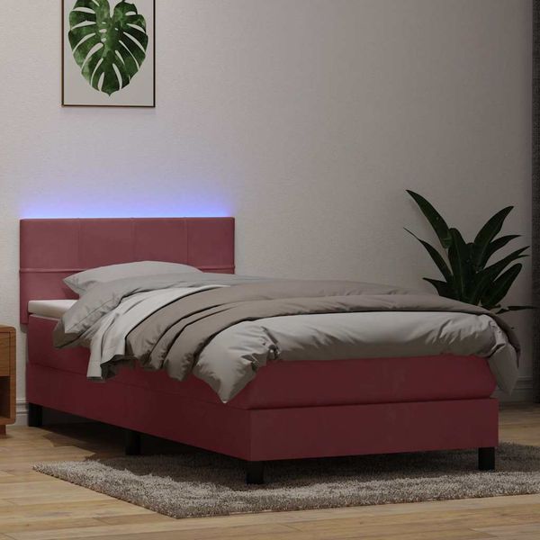 vidaXL Posteľný rám boxsping s matracom a LED ružový 90x210 cm zamat