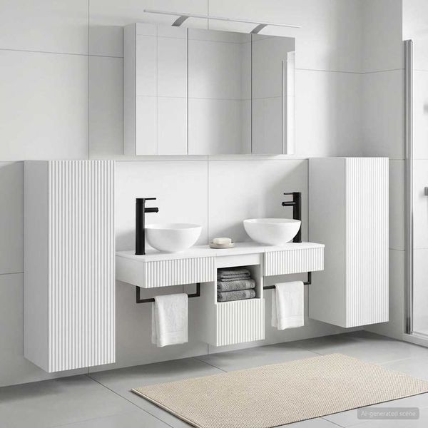 vidaXL Sada kúpeľňového nábytku 6 pcs Biela Kompozitné drevo a sklo