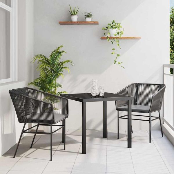 vidaXL Záhradný jedálenský set s vankúšom 3 pcs Čierna