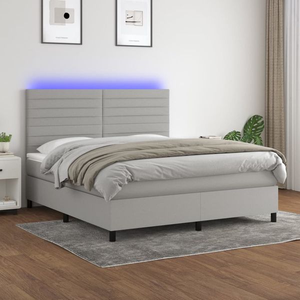 vidaXL Posteľ boxsping s matracom a LED bledosivá 160x200 cm látka