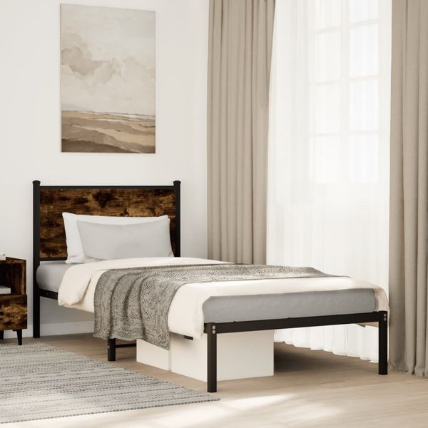 vidaXL Kovový posteľný rám bez matraca, tmavý dub 90x190 cm
