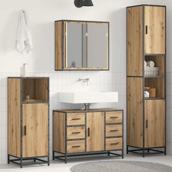 vidaXL Sada kúpeľňového nábytku 3 pcs Remeselný dub Kompozitné drevo
