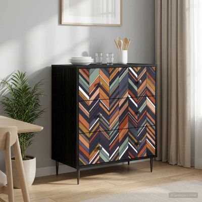 vidaXL Příborník OMMEN Geometrický vzor 66 x 36,5 x 76 cm Čierny dub