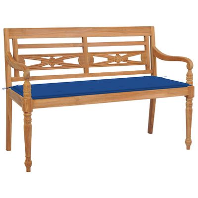 vidaXL Lavička Batavia+kráľovsky modrá podložka 120 cm, tíkový masív