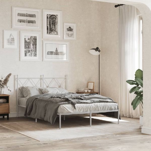 vidaXL Kovový rám postele s čelom biely 120x190 cm