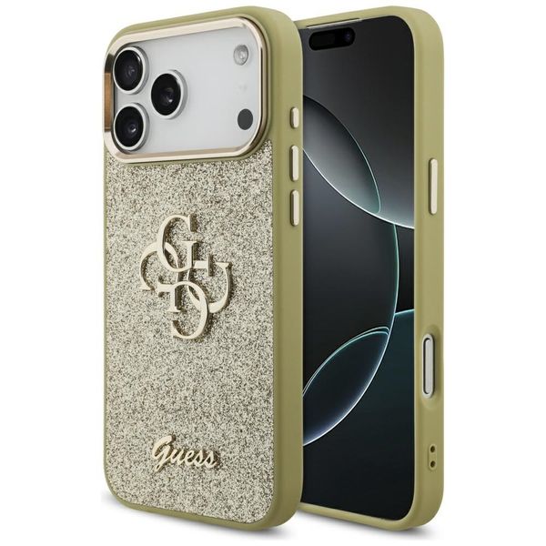 Guess Fixed Glitter Big 4G Metal Frame puzdro pre iPhone 17 Pro Max zlatá