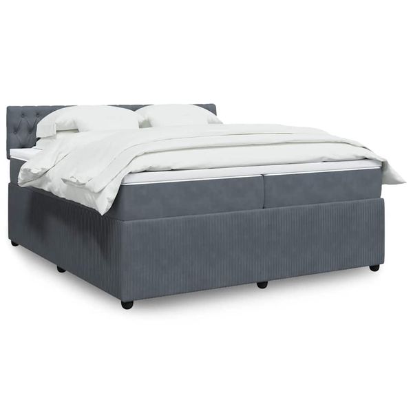 vidaXL Posteľný rám boxspring s matracom tmavosivý 200x200 cm zamat