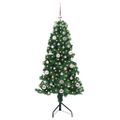 vidaXL Rohový umelý vianočný strom s 150 LED-i Zelená 150 cm PVC a kov