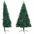 vidaXL Osvetlený umelý polovičný vianočný stromček+gule, zelený 240 cm