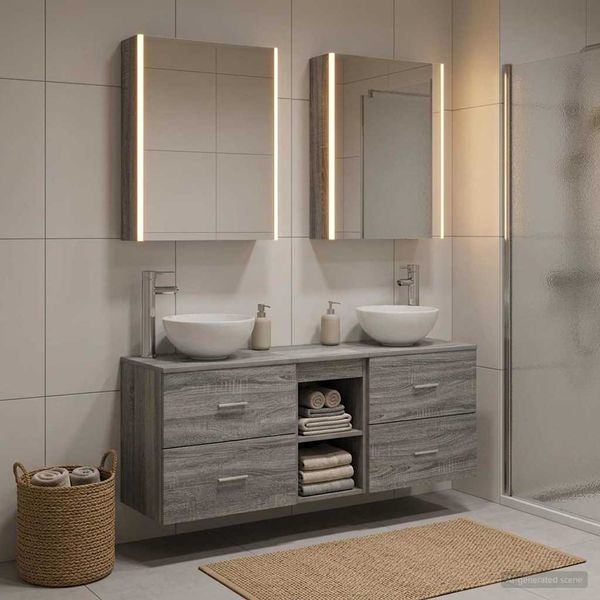 vidaXL Set kabinetov do kúpeľne 5 pcs Sivý Sonoma Kompozitné drevo