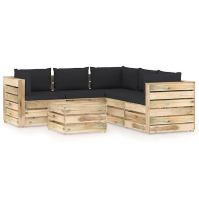 vidaXL 6-dielny záhradný set s podložkami zelené impregnované drevo