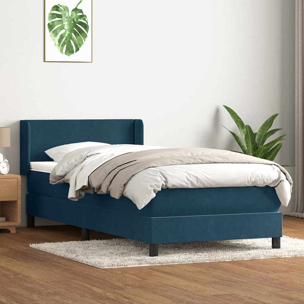vidaXL Posteľný rám boxsping s matracom tmavomodrý 80x210 cm zamat